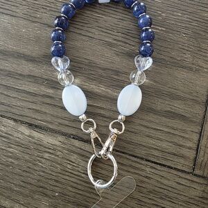 Blue and White Beaded Phone Lanyard